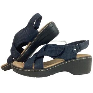 Clarks Merliah Echo Women 5.5(M) Blue Denim Strap Ankle Buckle Heel Sandal 28025